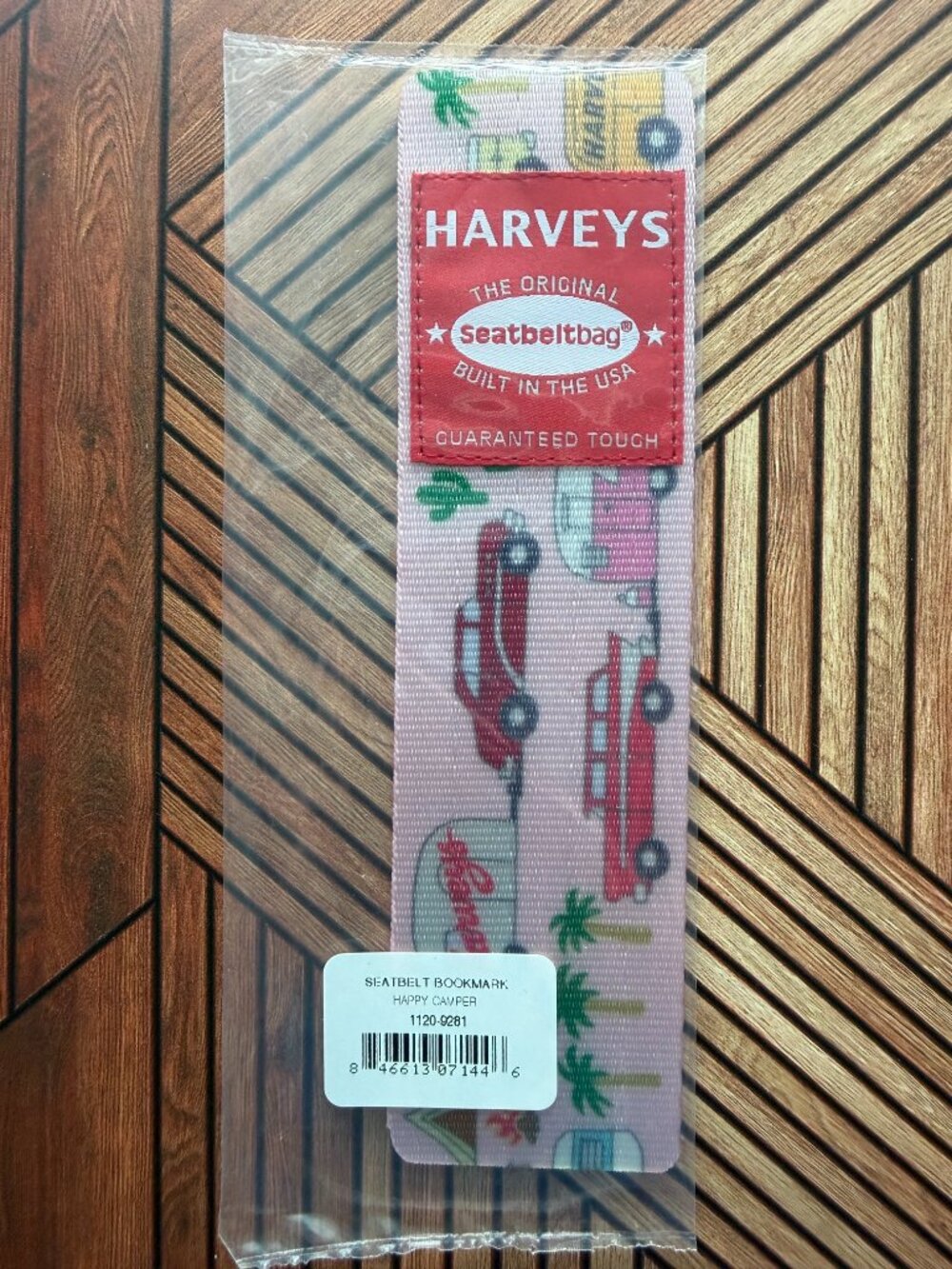 New Harveys Seatbelt Bookmark in Happy Camper print